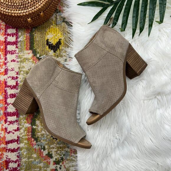 Franco Sarto Neutral Taupe Brown Open Toe Peep Toe Leather Ankle Boots Booties 8 - Picture 1 of 8